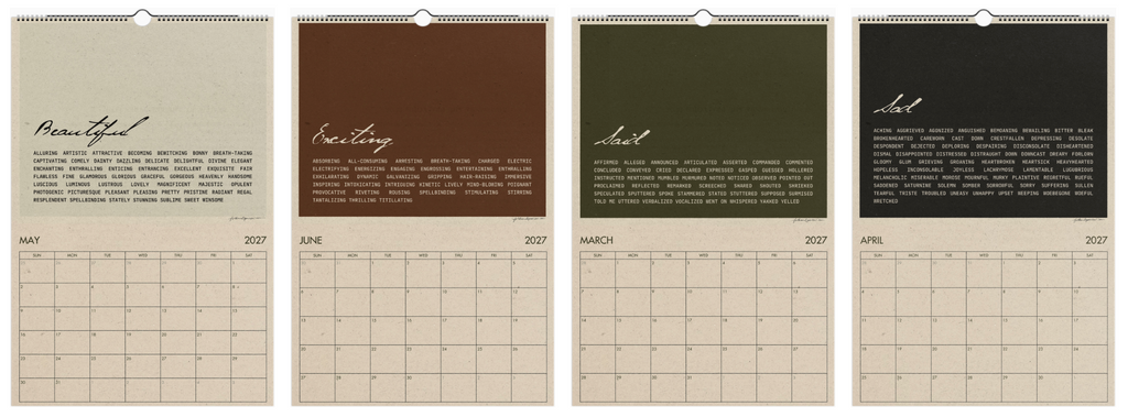 2027 Another Word for Beautiful Thesaurus-Inspired Calendar