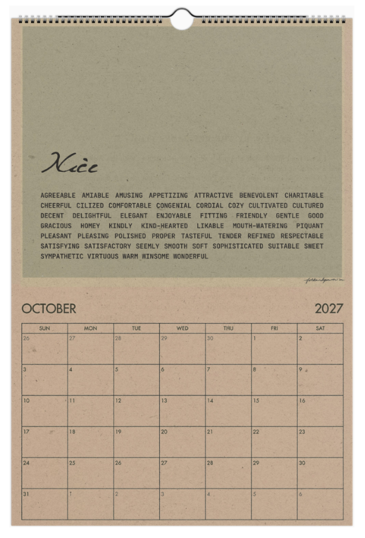 2027 Another Word for Beautiful Thesaurus-Inspired Calendar