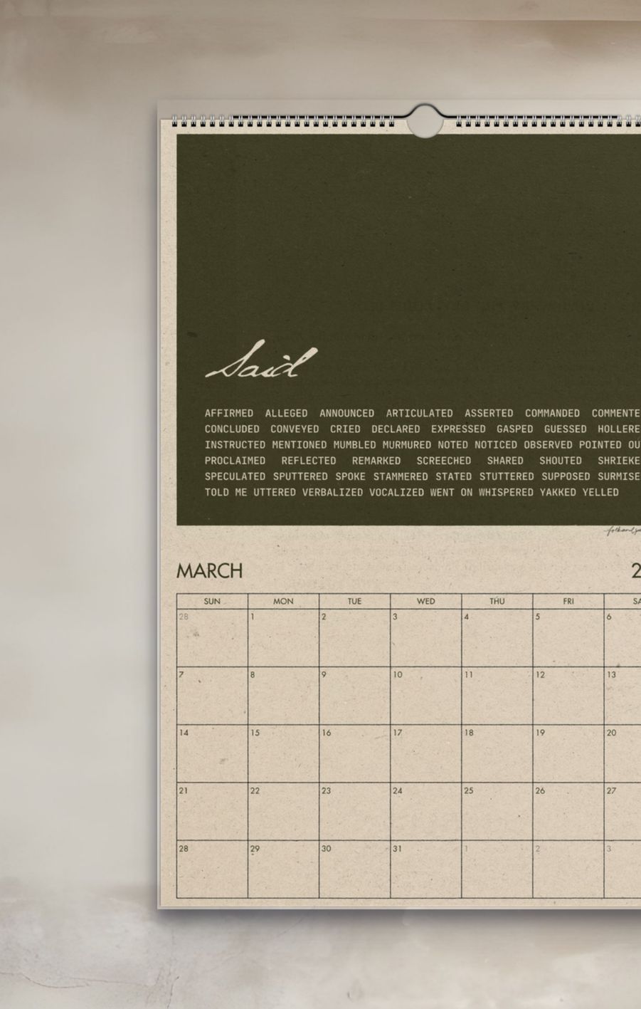 2027 Another Word for Beautiful Thesaurus-Inspired Calendar