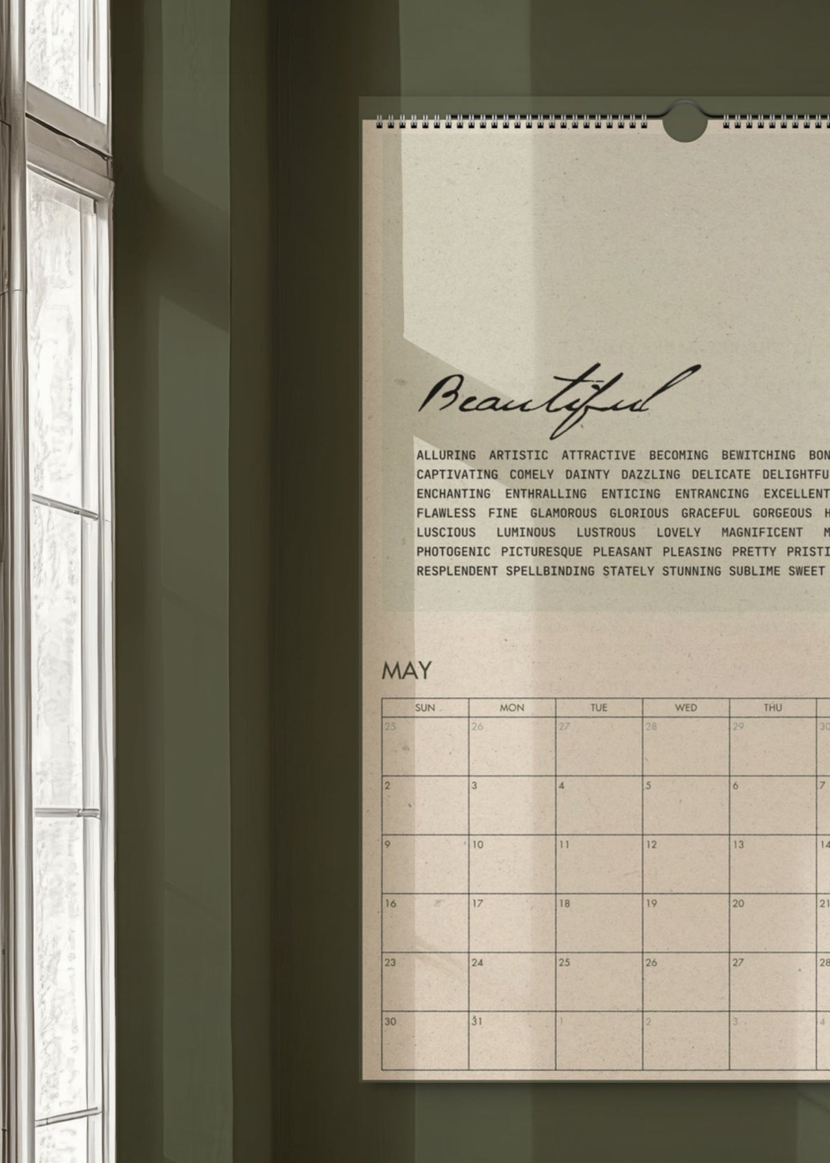 2027 Another Word for Beautiful Thesaurus-Inspired Calendar