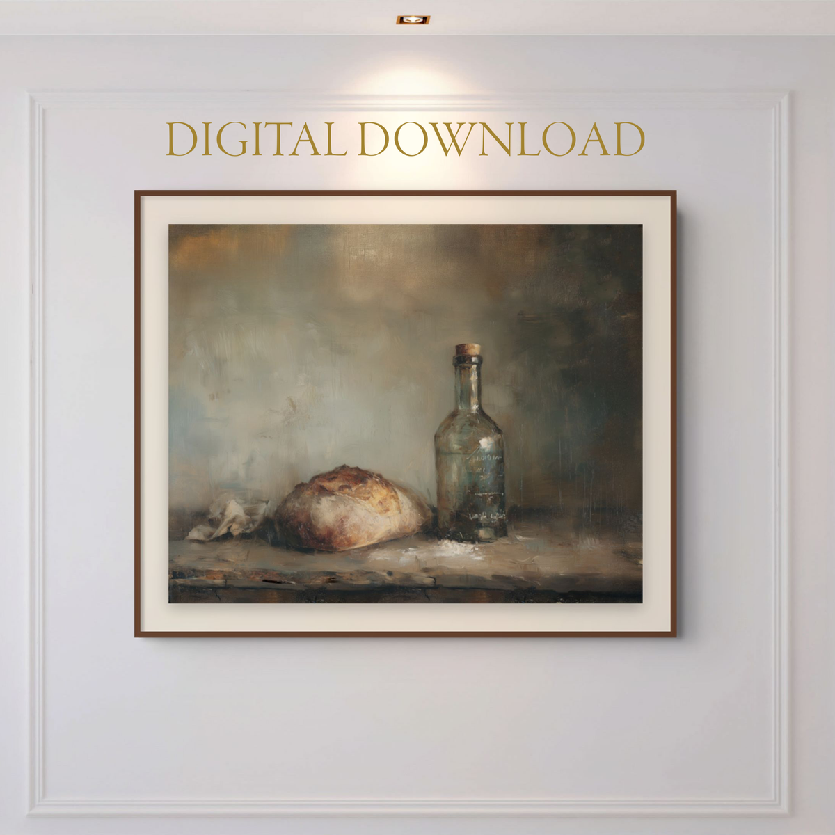 Vintage Bread and Wine Oil Painting (Printable Wall Art)
